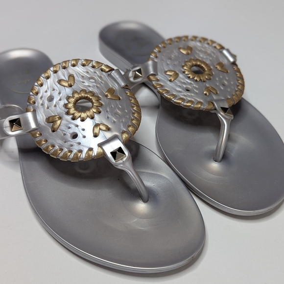 JACK ROGERS Georgica Silver & Gold Jelly Thong Sandal Sz 6 - Picture 7 of 8